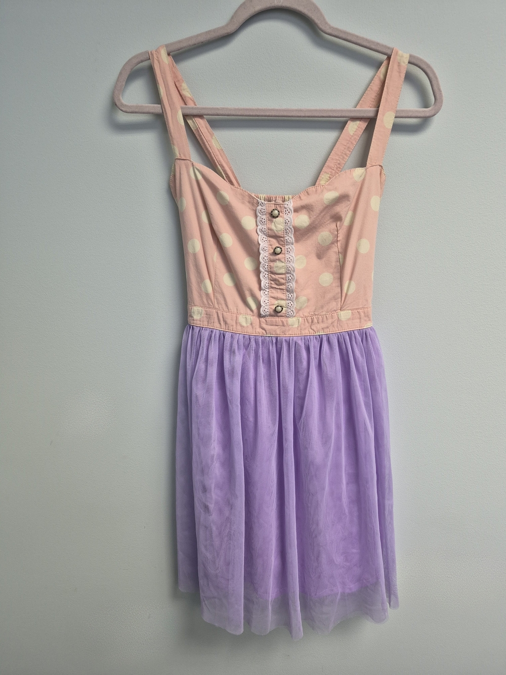 Vintage Pink Polka Dot Pink Bodice with Lavender Tulle Skirt Dress